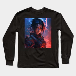 Cyberpunk Female Samurai In A Dark Street Long Sleeve T-Shirt